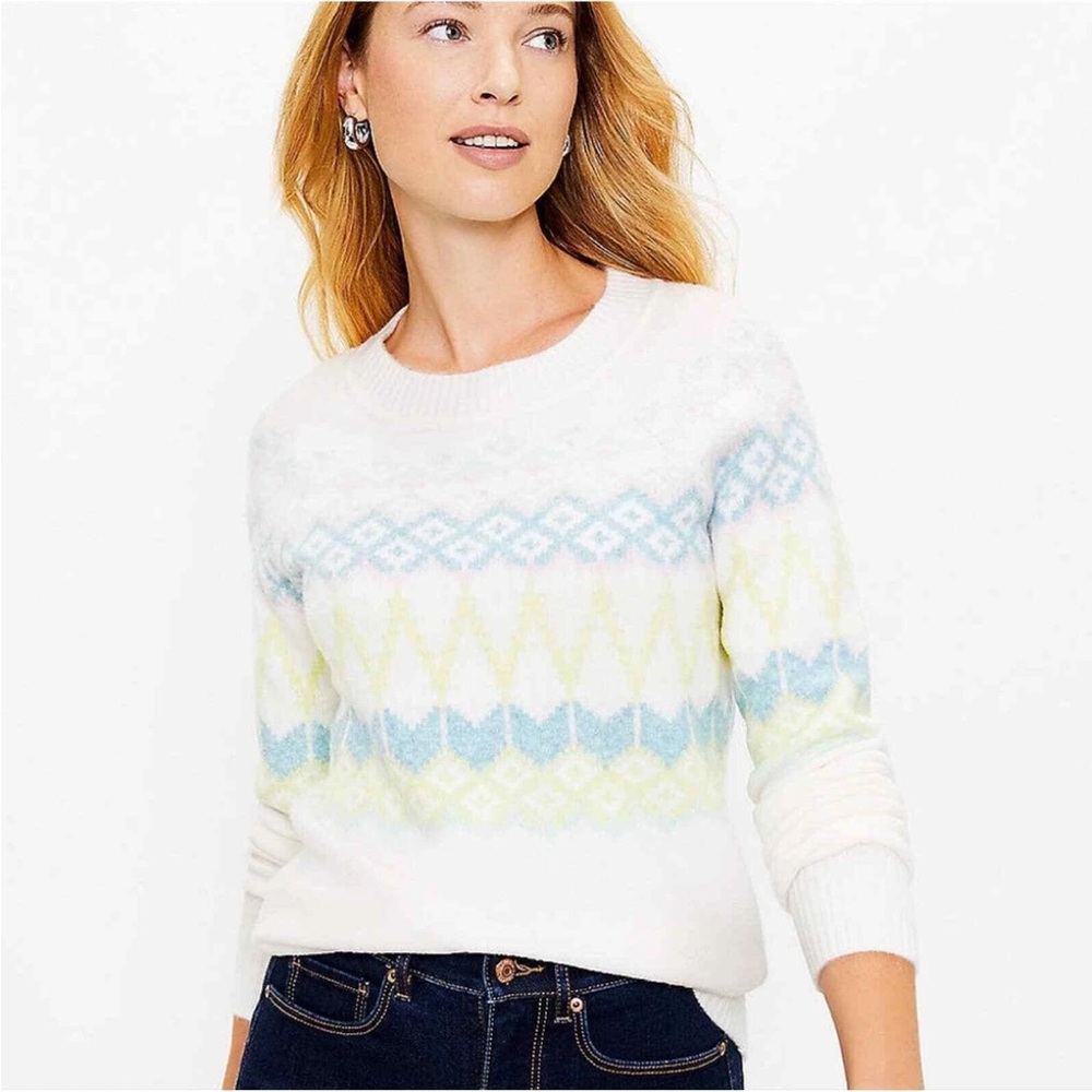 Ann Taylor Loft Womens XS Ivory Pastel Nordic Pullover Sweater